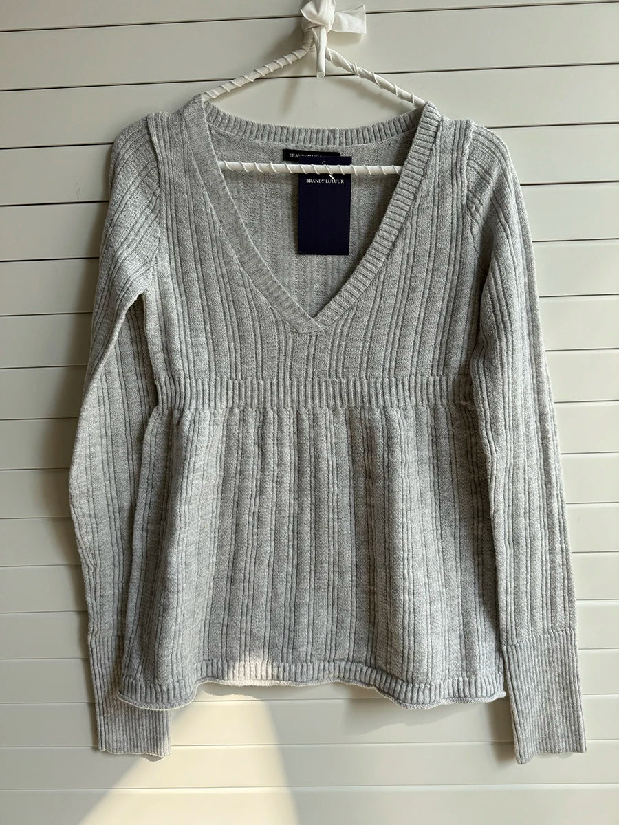 V-neck Knitted Tees Women Fashion Cotton Soft Gray Slim Long Sleeve T-shirt Sweet Cute Preppy Style T Shirt Y2K Sweater
