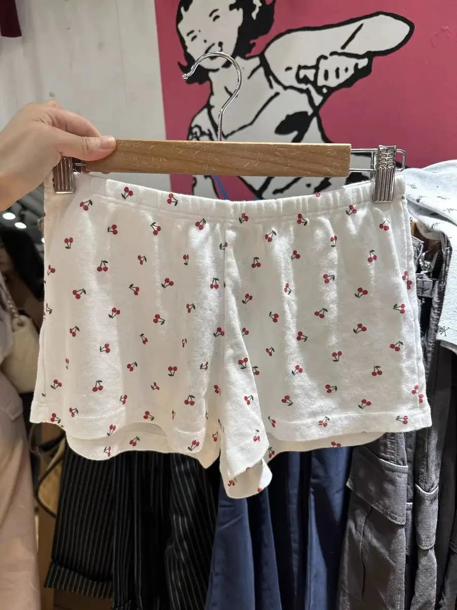 Cute Bear Bow Print Pajama Shorts Women Elastic High Waist Straight Short Pants Summer Sweet Home Underwear New Y2K Sweatshorts
