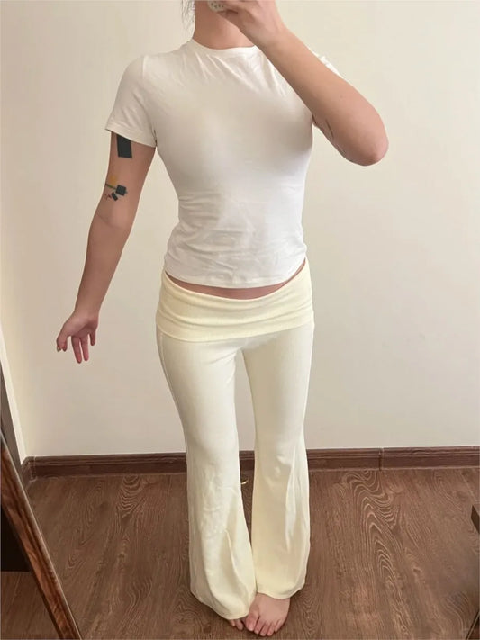 American Slim Knitted Yoga Pants Women Summer New Sexy Casual Elastic High Waist Flare Pant Sweet Streetwear Straight Trousers