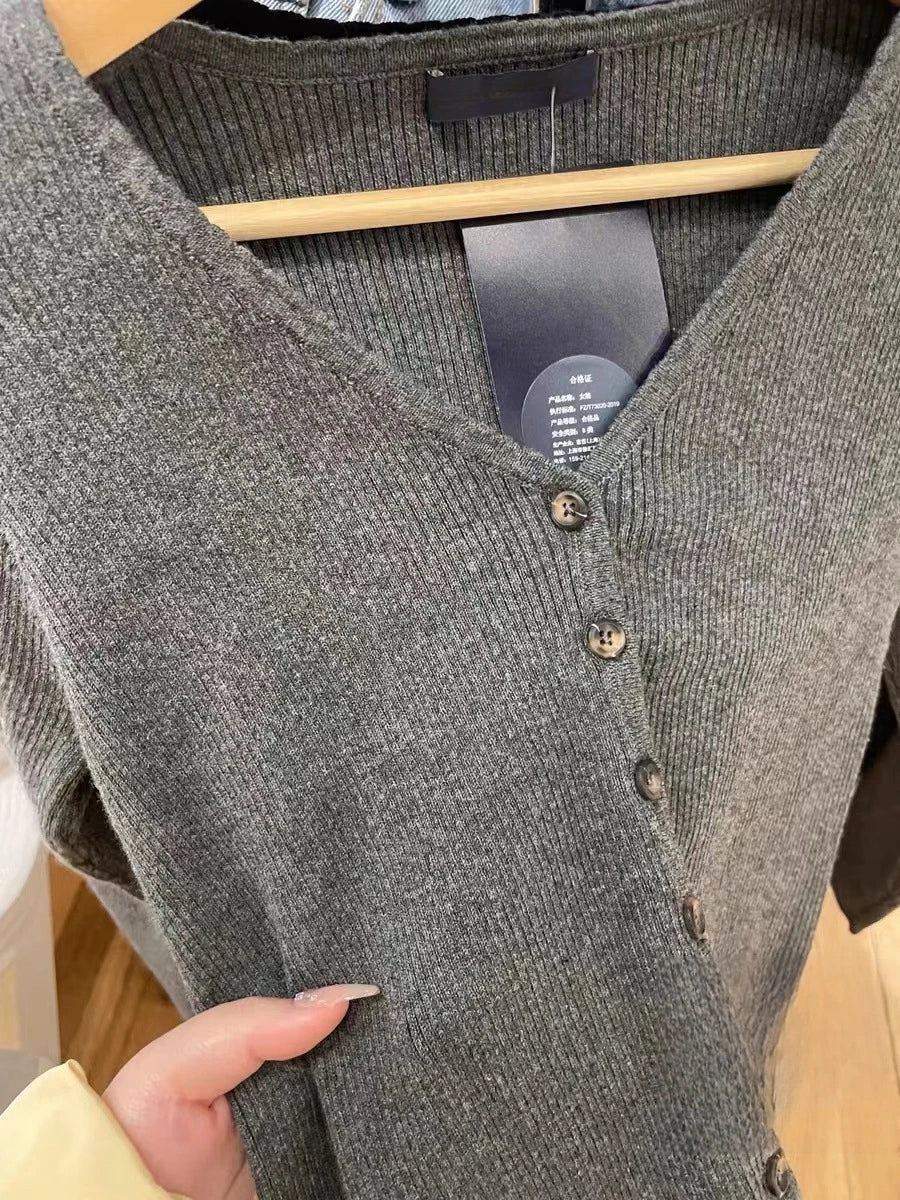 Solid Ribbed Knit Sweater Coat Women Autumn Cotton Soft Button Long Sleeve Jumper Tops Chic Slim Fashion Vintage Y2K Cardigans