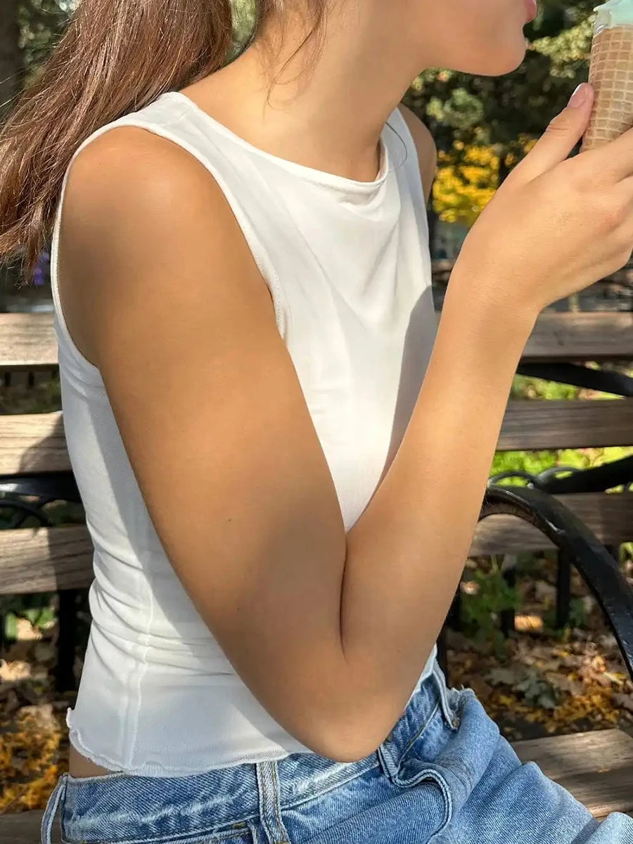 Sweet Solid Ruffle Mesh Tank Tops Women Summer New O-neck Cotton Casual Sleeveless Vests Female Vintage Chic Slim Crop Tops Y2K