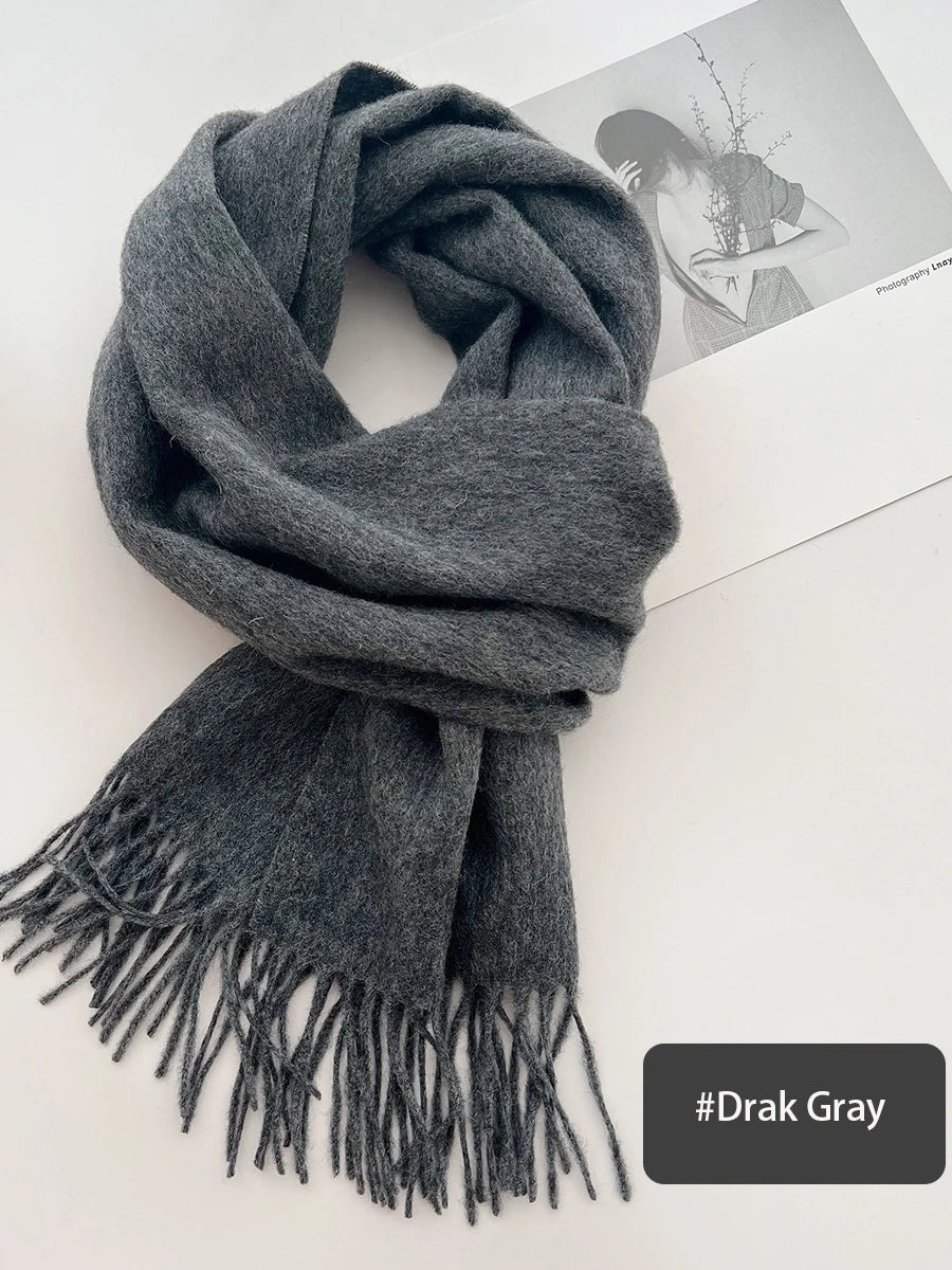 New Solid Tassel Knitted Scarf Women Winter/fall Unisex Warm Wool Long Size Vintage Casual All-match Preppy Style Scarves Y2K