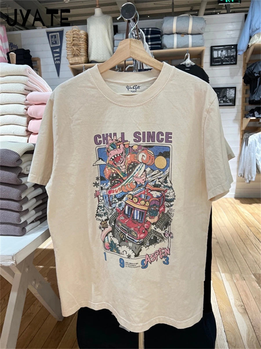 American Cartoon Print Loose T-shirts Women Summer New O-neck Cotton Casual Cute Short Sleeve Tee Harajuku Vintage Chic Tops Y2K