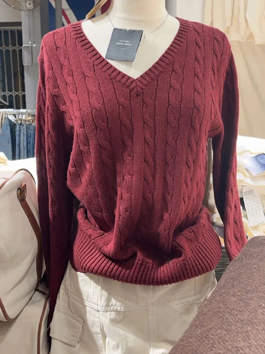 Navy Twisted Flower Knitted Sweater For Woman Spring V-neck Long Sleeve Slim Pullover Cute Vintage Streetwear Jumper Tops Y2k