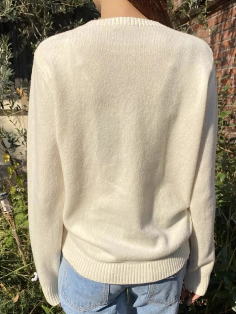 Bears Jacquard Cute Knit Sweaters Women Spring O-neck Long Sleeve Cotton Jumper Vintage Sweet Preppy Style Pull Sweater Tops Y2K