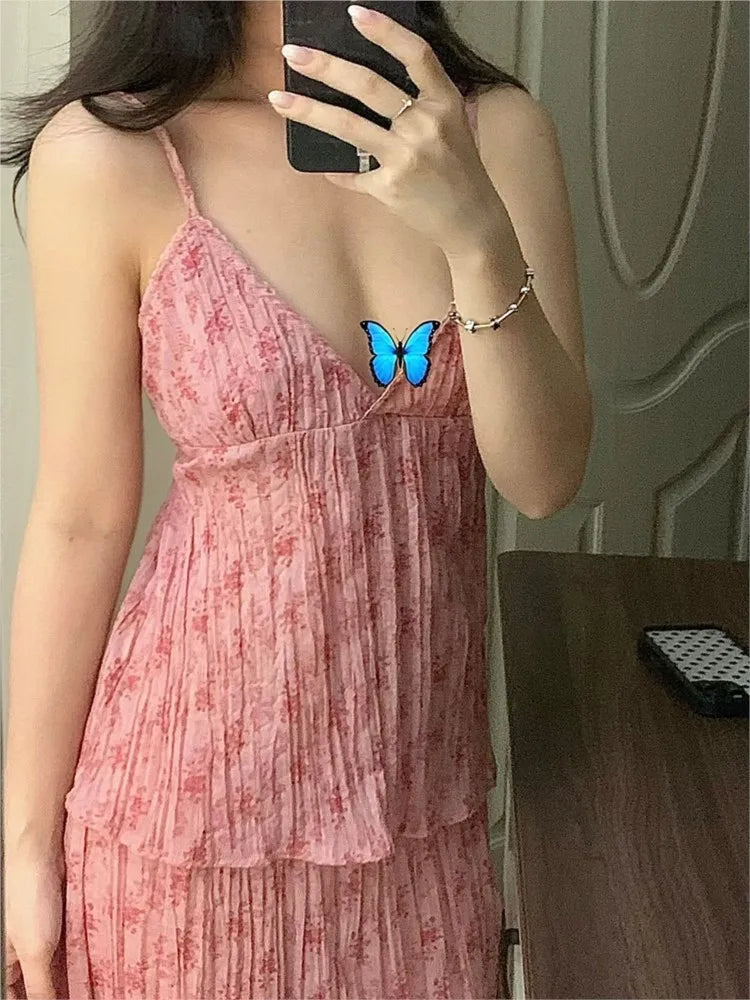 Floral Folds Deep V-neck Camisole Women Y2K Chic Lace Trim Slim Backless Vest Evening Camis Vintage Sweet Preppy Style Tank Tops