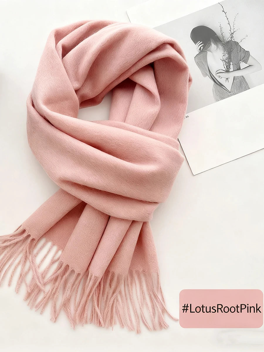 New Solid Tassel Knitted Scarf Women Winter/fall Unisex Warm Wool Long Size Vintage Casual All-match Preppy Style Scarves Y2K
