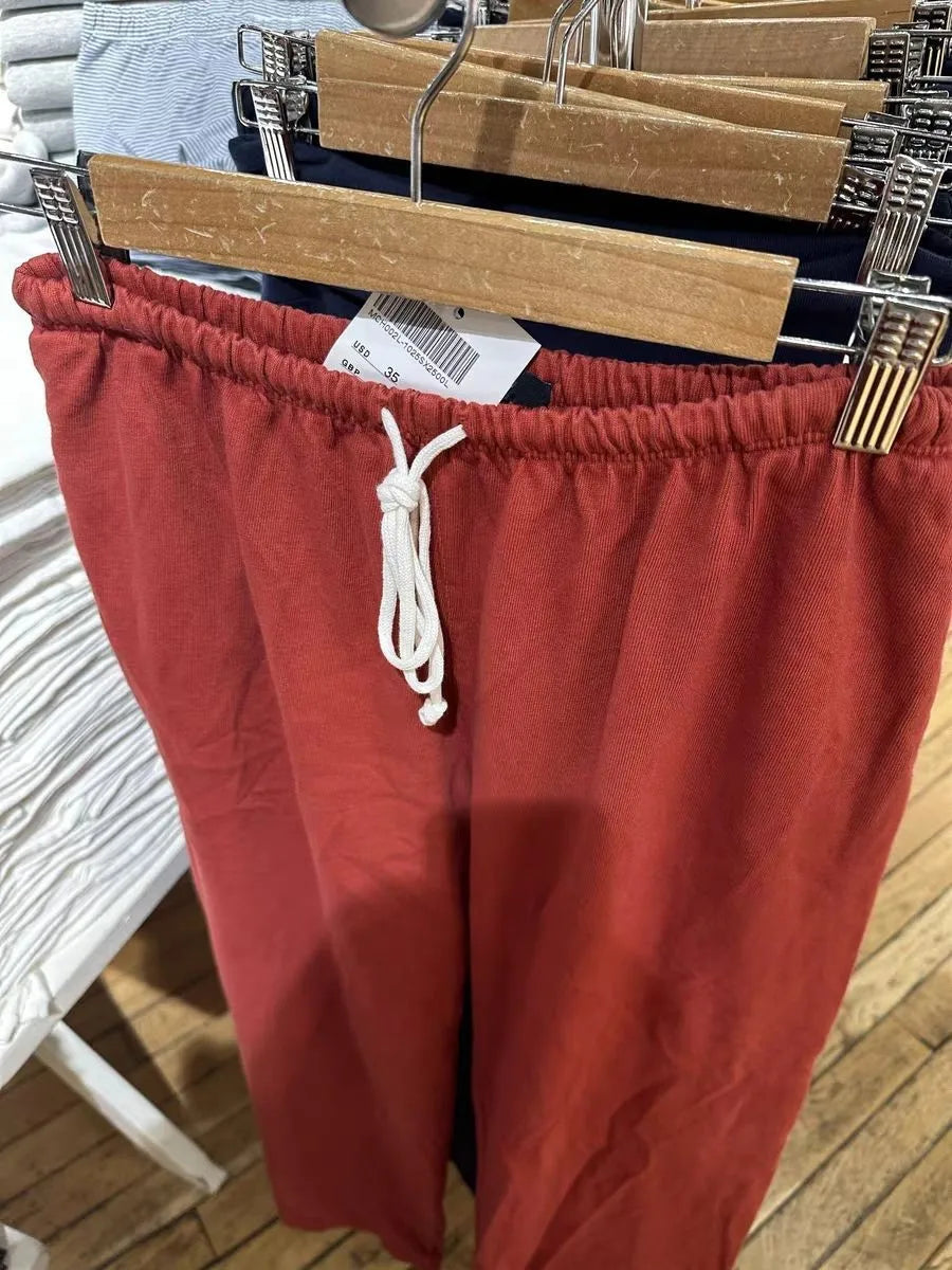 Red Drawstring Straight Sweatpants Women Autumn High Waist Cotton Wide Leg Pants Vintage Streetwear Casual Sports Trousers New