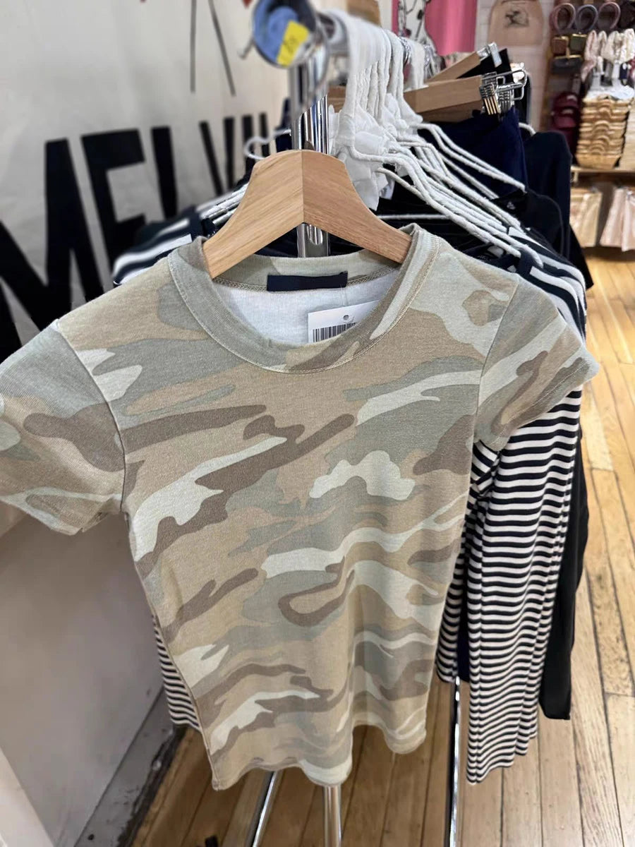 Camouflage Cotton T-shirts Women Streetwear Simple O-neck Short Sleeve Slim Tee Tops American Vintage Casual Tshirts Y2k Top