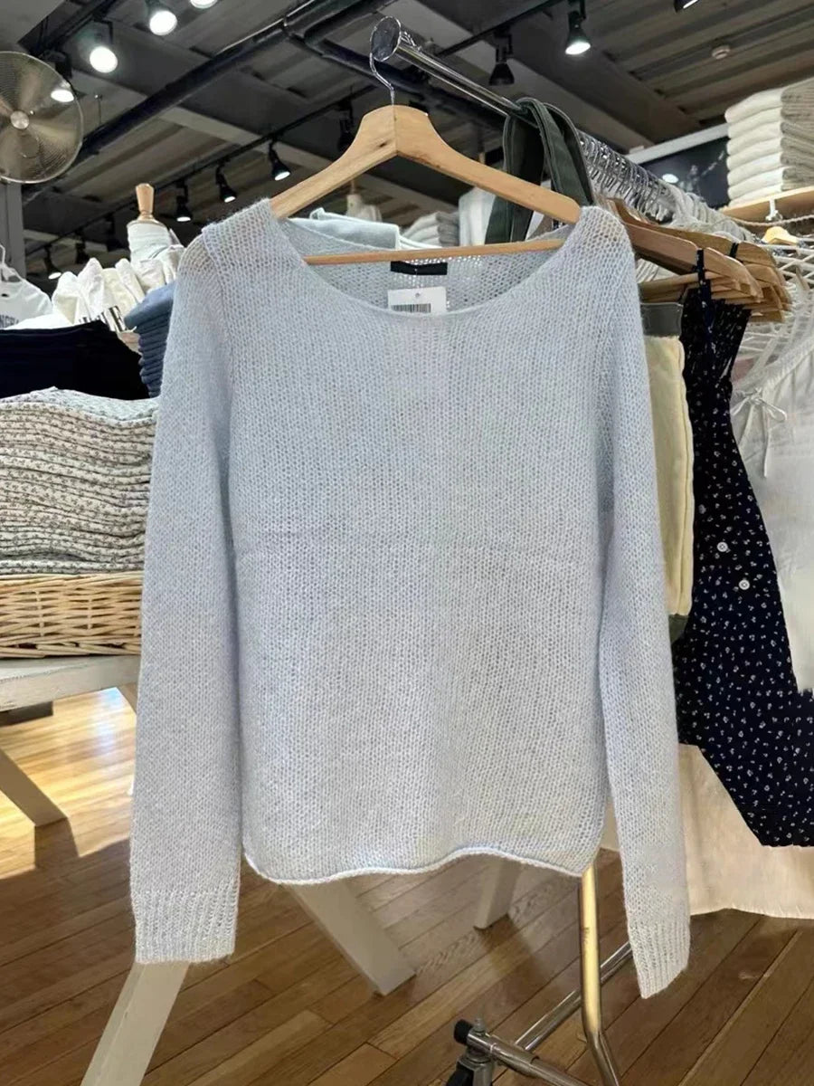 Beige Hollow Out Knitted Long Sleeve Tees Women Vintage Cotton Scoop Neck Thin Smock Tops Women Streetwear Casual T Shirt Y2k