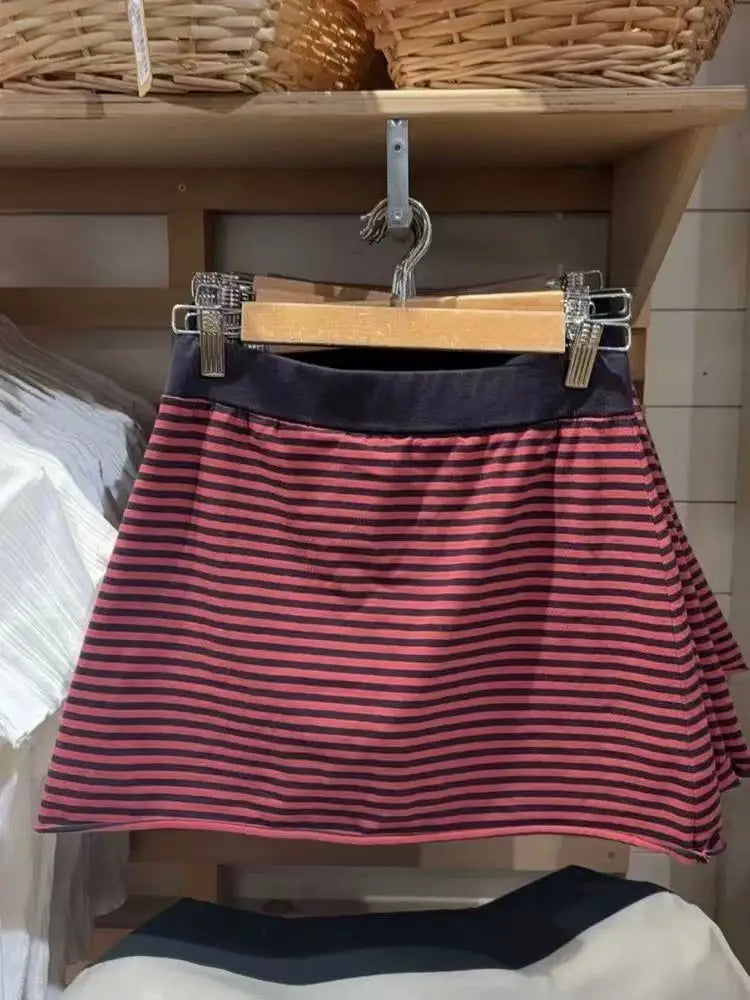 Retro Red Plaid Mini Skirts Women Summer Streetwear Casual Cotton Slim Sexy Low Rise Patchwork Skirt Vintage Amrican Y2K Faldas