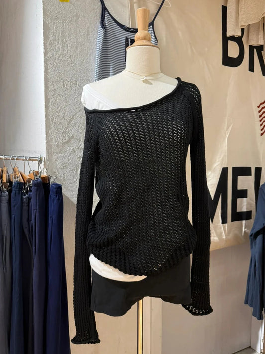 Black Hollow Out Slim Long Sleeve Tee Women Summer New Scoop Neck Transparent Smock American Tops Cute Vintage Sexy Y2K T-shirts