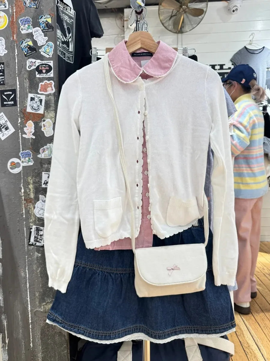 Pink Striped Peter pan Collar Blouse Women Casual Preppy Style Button Short Sleeve Tees Sweet Vintage Cute T-shirts Y2K Tops New