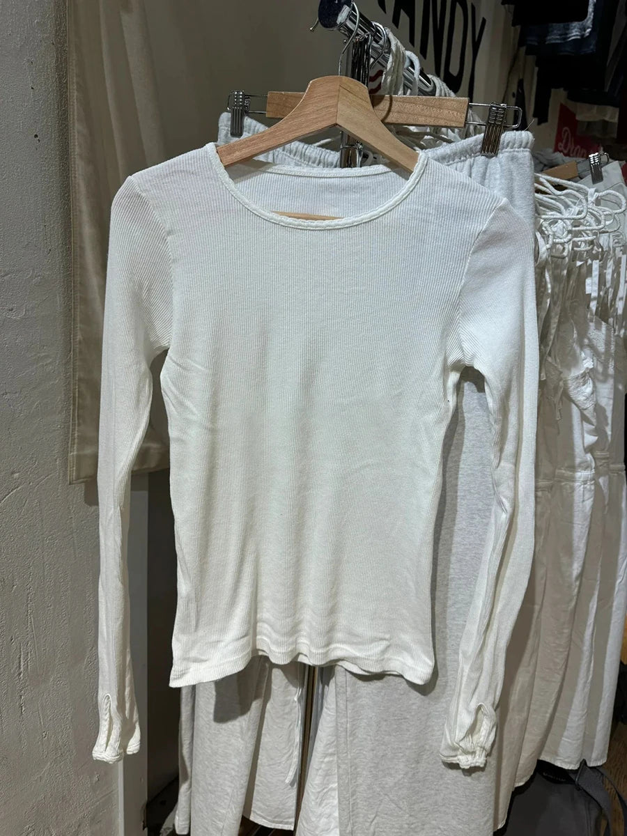 Sweet Lace Trim White Slim Ribbed Long Sleeve T-Shirt Women Autumn O-Neck Cotton Basic Tee Cute Preppy Style Tshirt Y2K Tops New