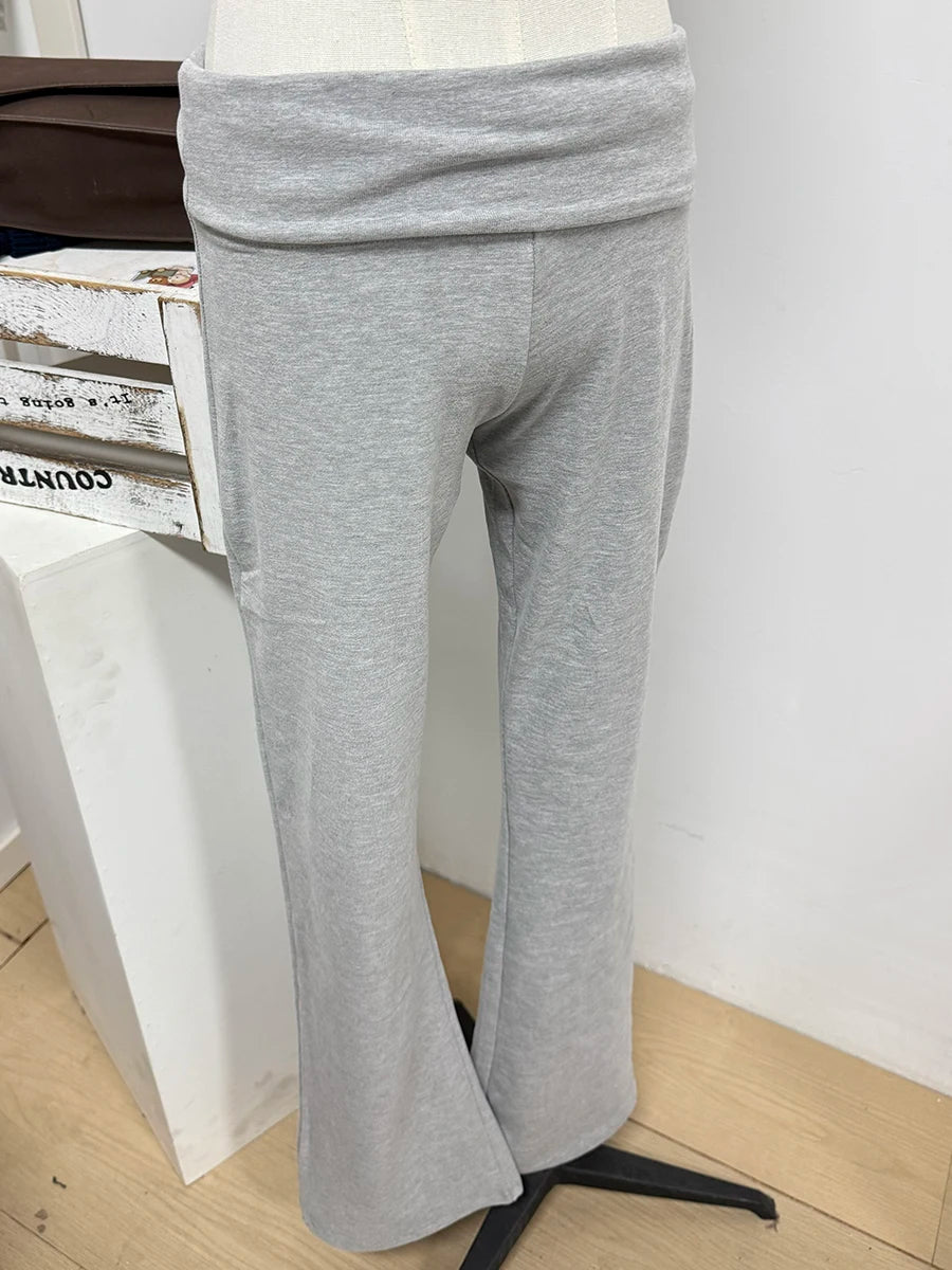 Flip up Pink Skinny Yoga Pants Women Autumn Elastic Cotton Long Flare Pants Female Sweet Casual Preppy Style Y2K Sport Trousers