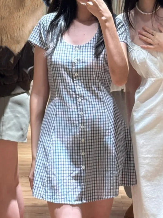 Single Breasted Mini Blouse Dress Women Spring Casual Linne Cotton Button Short Vestidos Cute Sweet Preppy Style Dresses