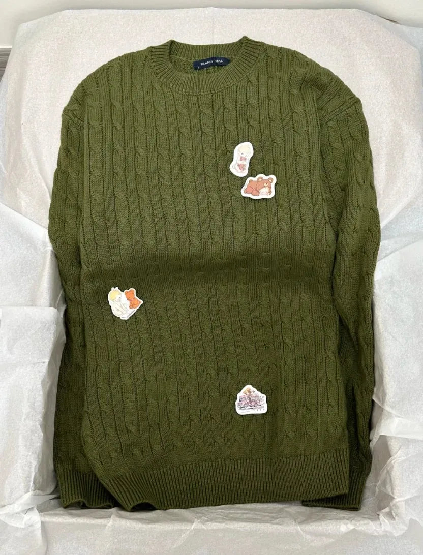 Twisted Flower Sweaters Women Autumn O-neck Cotton Casual Loose Long Sleeve Knitted Tops Vintage Preppy Style Sweet Pullover y2k
