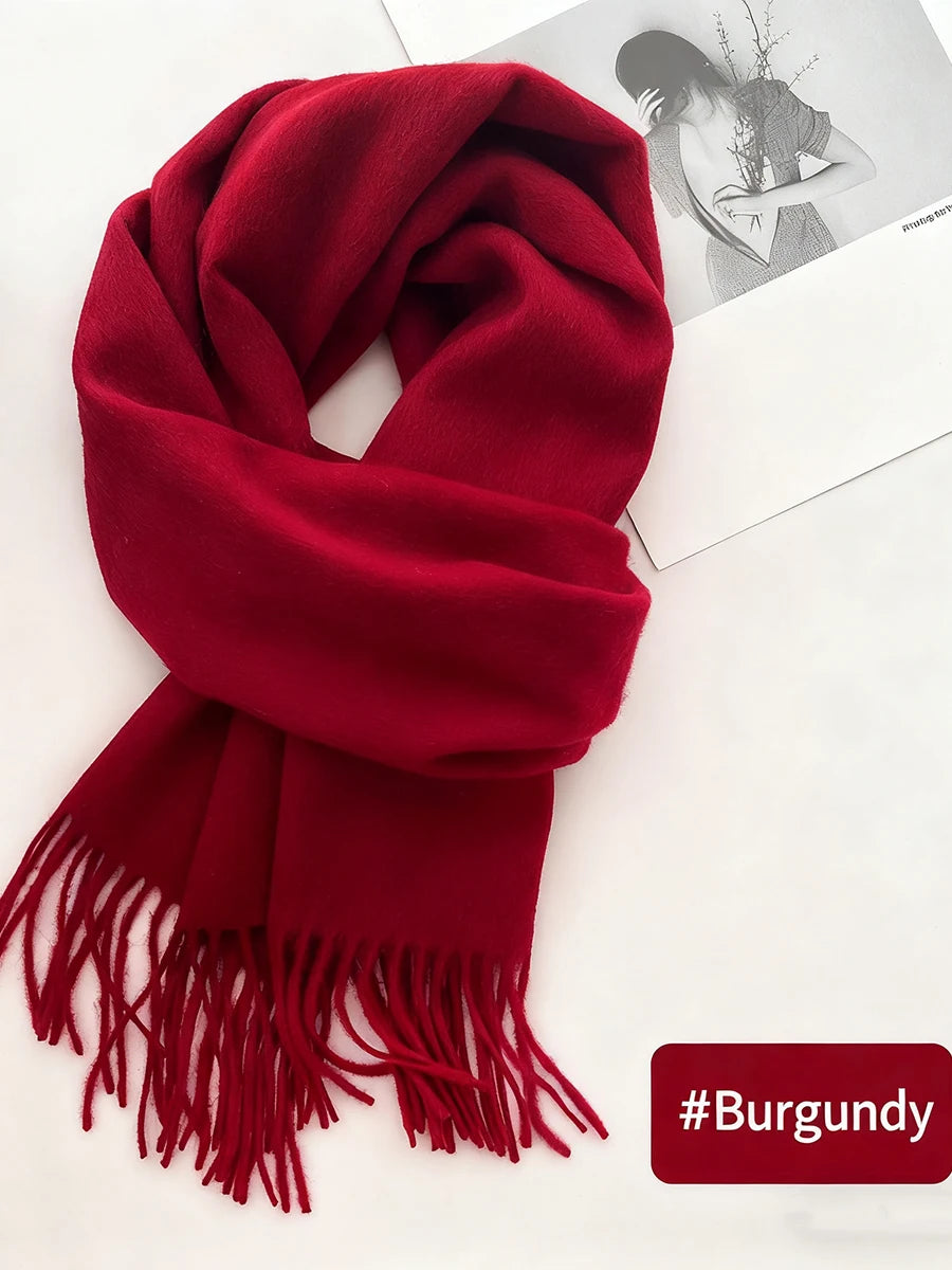 New Solid Tassel Knitted Scarf Women Winter/fall Unisex Warm Wool Long Size Vintage Casual All-match Preppy Style Scarves Y2K