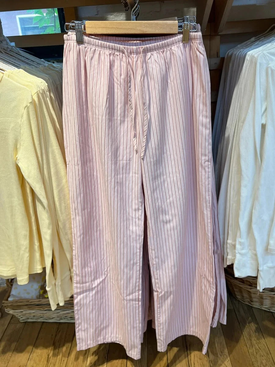 Pink Striped Drawstring Straight Sweatpants Women New Y2K Cotton Linen High Waist Trousers Sweet Preppy Style Sport Long Pants
