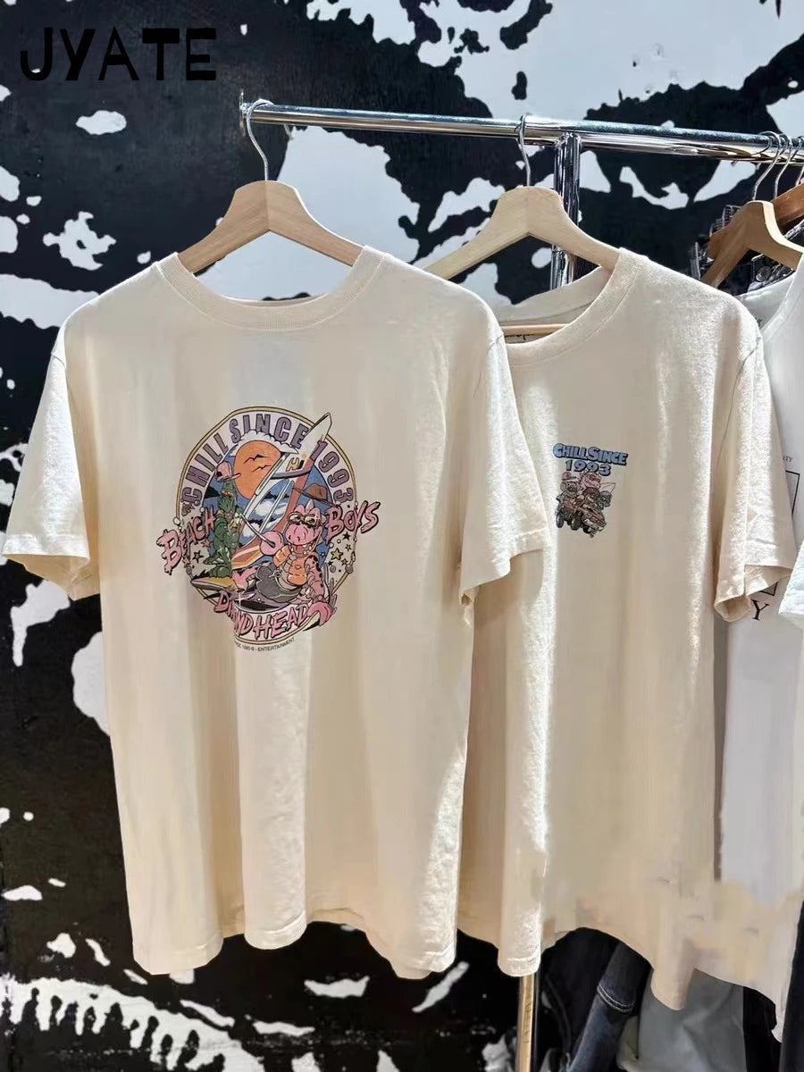 American Cartoon Print Loose T-shirts Women Summer New O-neck Cotton Casual Cute Short Sleeve Tee Harajuku Vintage Chic Tops Y2K