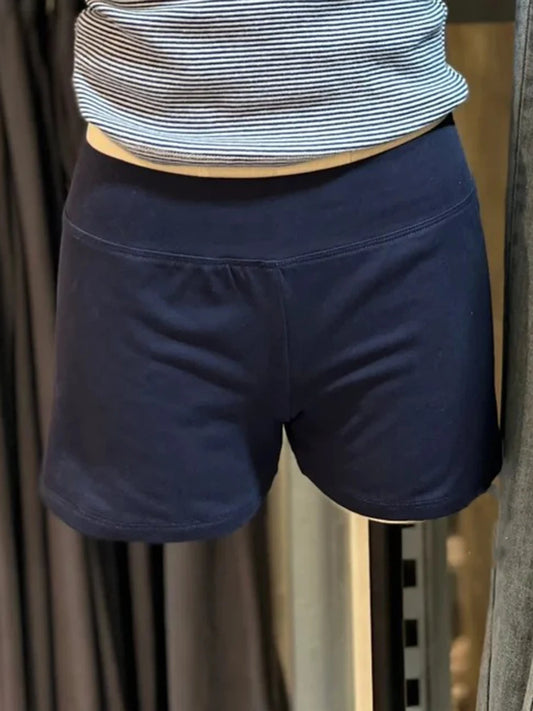 Navy Elastic High Waist Yoga Short Women Summer Fashion Cotton Casual Streetwear Sports Pants Vintage Chic Slim Shorts Y2K