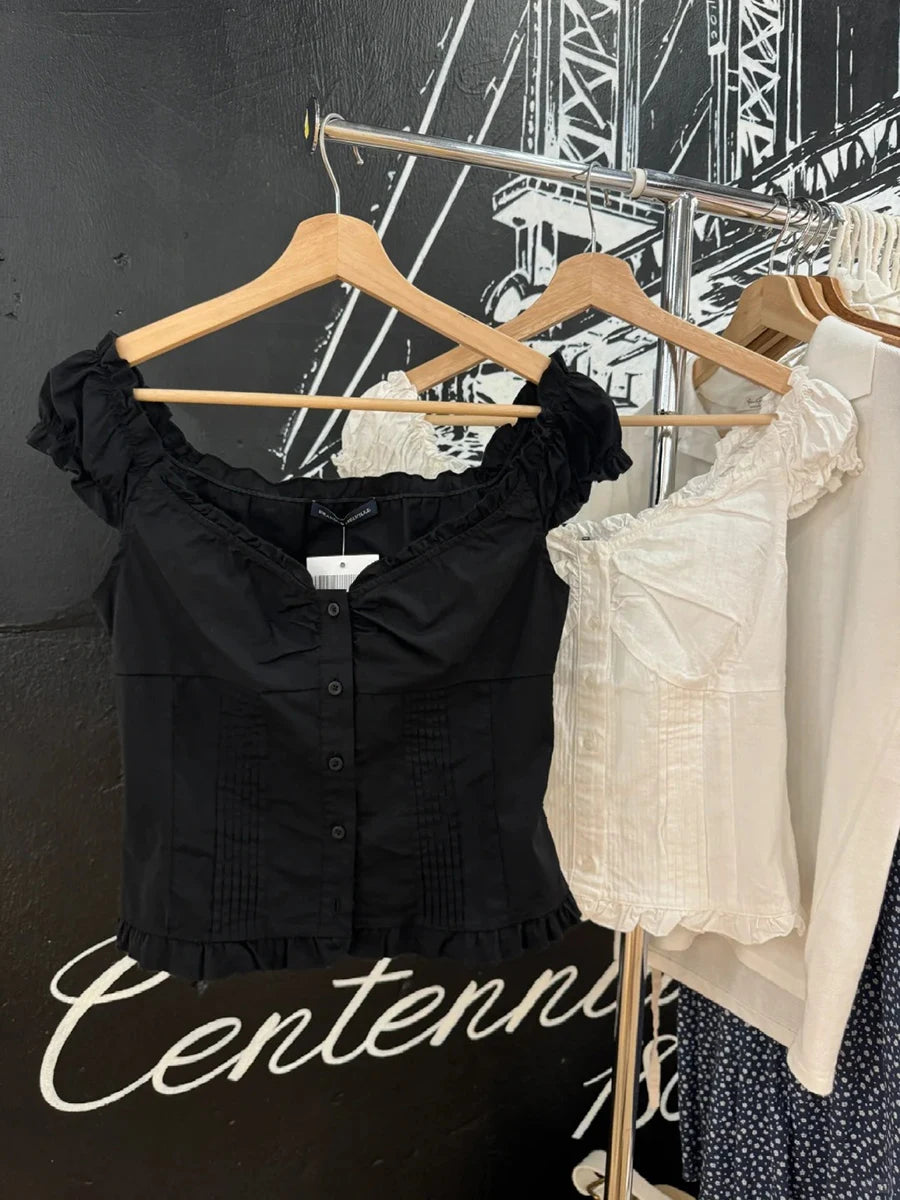 Black Folds Blouse Top Women Casual Single Breasted Ruffle Sleeveless Tank Tops Vest Harajuku Cool Preppy Style Camisole Y2K