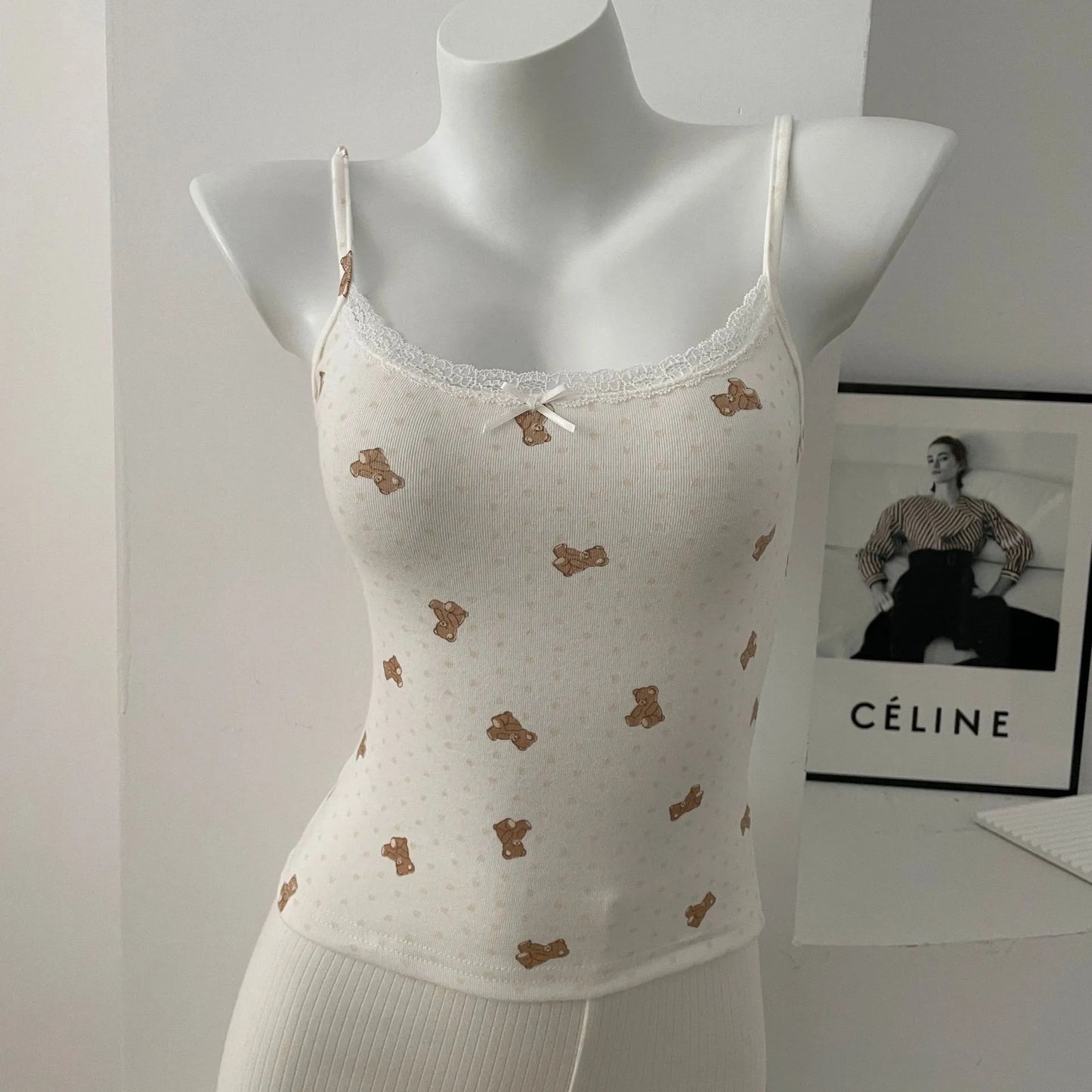 Sweet Floral Lace Trim Eyelet Tank Tops Women New Summer Cotton Bow Slim Preppy Style Cropped Vests Cute Preppy Style Chic Camis