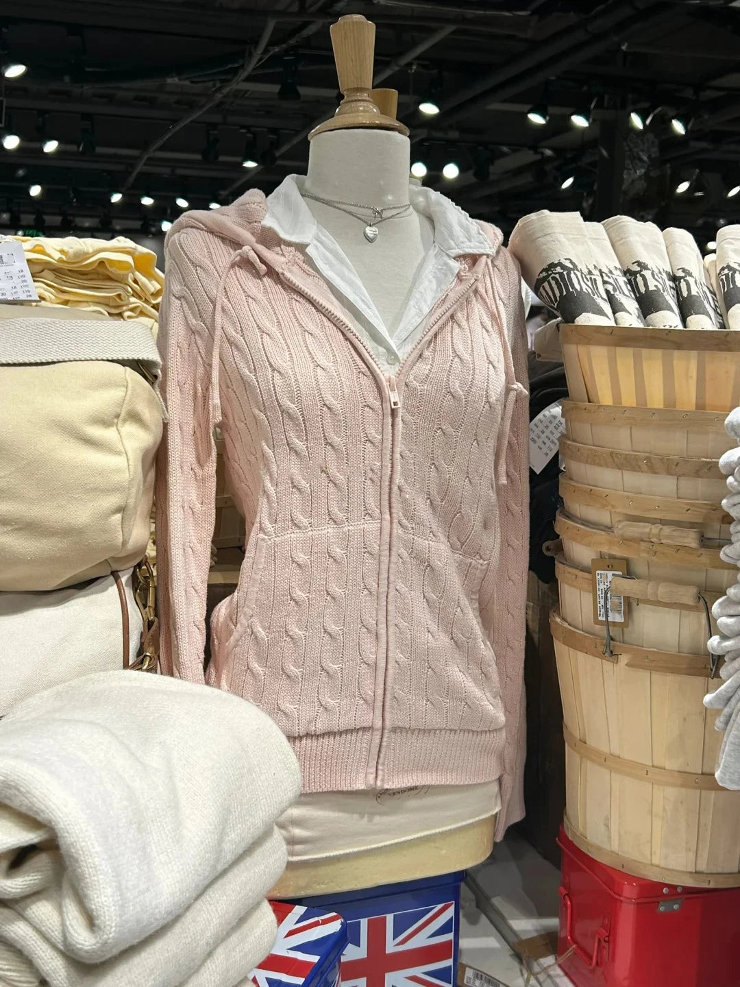 Gray Twisted Flower Hooded Zipper Coat Women Fall Winter Long Sleeve Pocket Knit Knitwear Sweet Preppy Style Cardigan Sweater