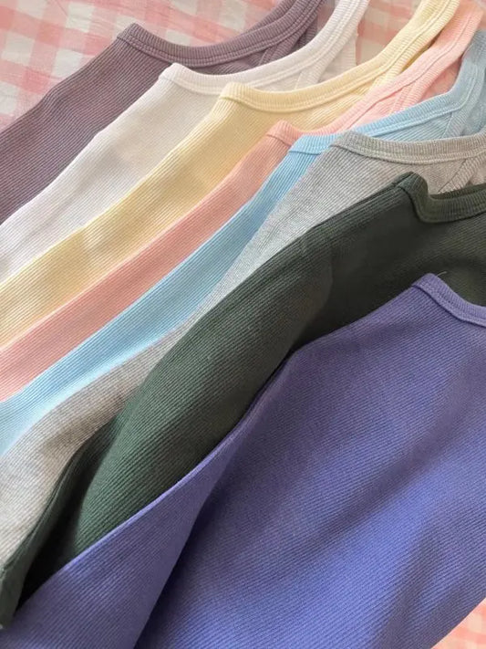Simple Basic Ribbed Tank Tops Women Summer New Streetwear Casual Slim U-neck Sleeveless Vests Sweet Vintage All-match Camisole