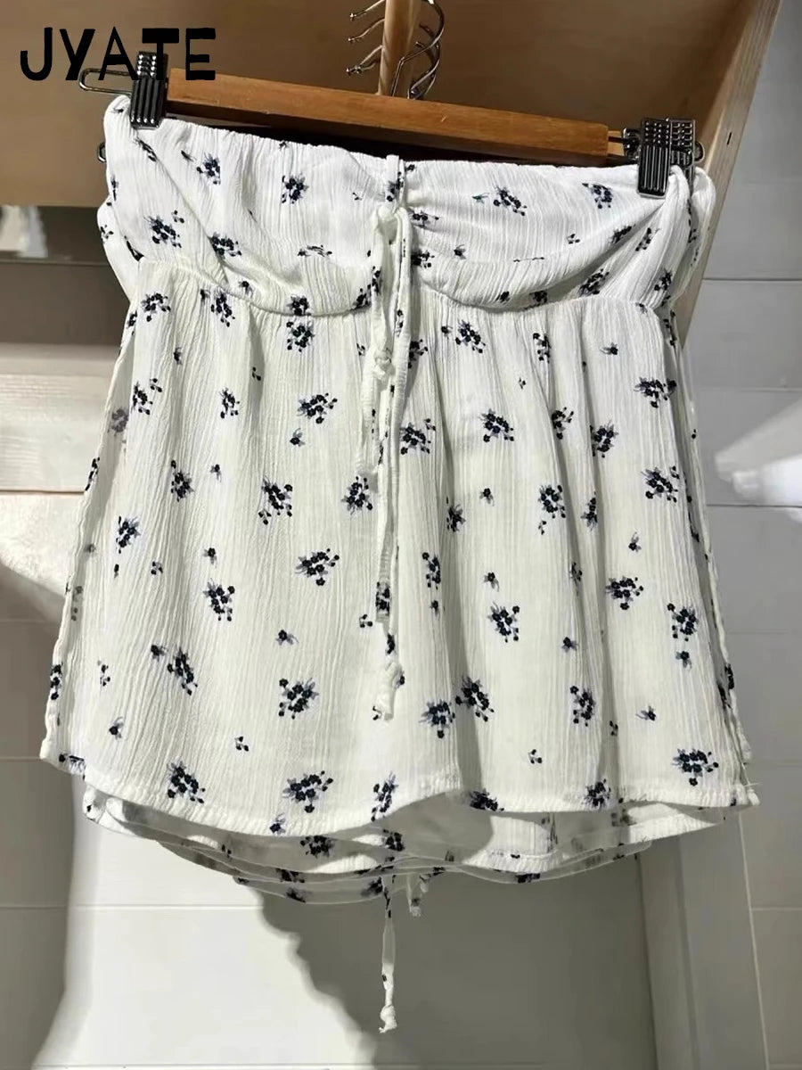 Floral Print Sexy Strap Halter Neck Camisole Women Summer Slim Streetwear Sleeveless Cropped Vests Sweet Cute Vintage Tank Tops
