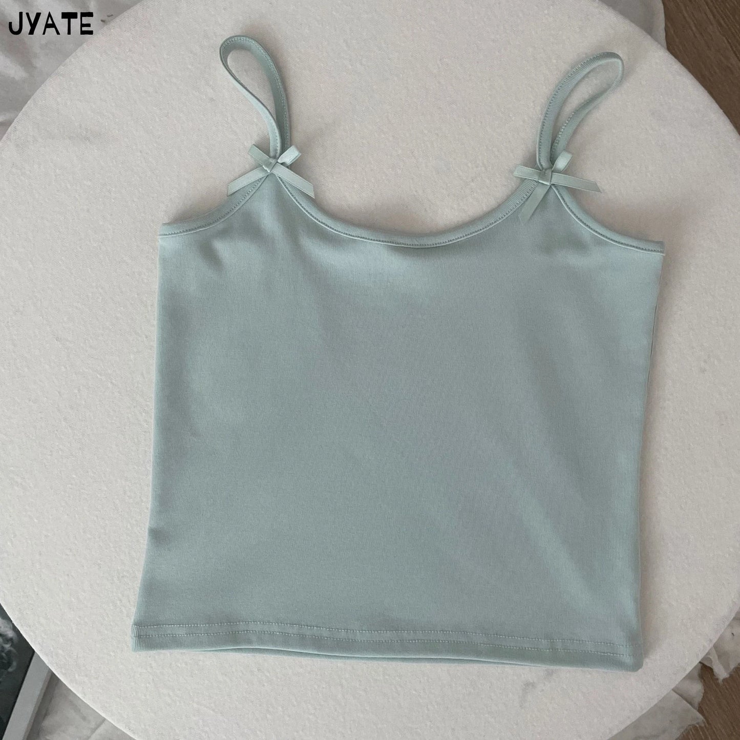Simple Solid Bow U-neck Tank Tops Women Summer New Cotton Soft Slim Preppy Style Cropped Vests Vintage Basic Sweet Camisole Y2K