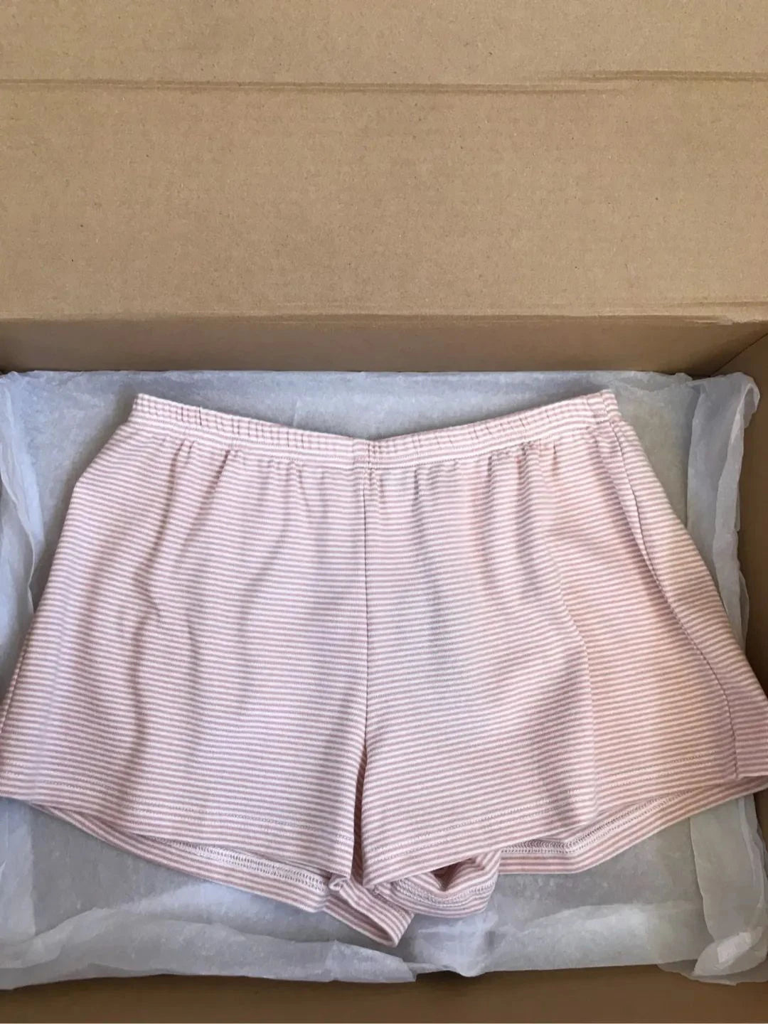 Sweet Pink Striped T-shirt Shorts Set Woman Slash Neck Slim Crop Top+Elastic Waist Straight Sweatshorts Cotton 2 Piece Sets New