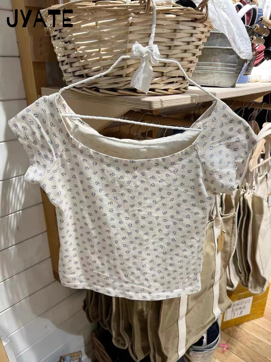 2024 New Raw Hem Slash Neck Crop Tops Women Casual Cotton Soft Simple Slim Short Sleeve Tee Female Sweet Cute Basic T-shirts Y2K
