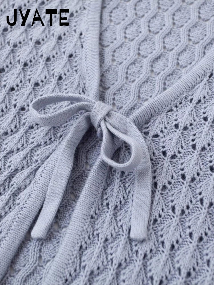 New Hollow Out Lace-up Long Sleeve T-shirt Cardigan Women Casual V-neck Solid Cotton Slim Smock Simple Sweet Basic Tee Y2K Tops
