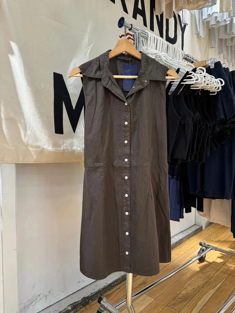Coffee Striped Mini Blouse Dress Women New Cotton Turn-down Collar Single Breasted Short Vestidos Y2K Sweet Preppy Style Dresses