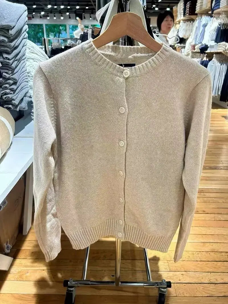 Blue Vintage Long Sleeve Knitted Cardigan Women New Cotton O-neck Casual Button Jumper Coat Sweet Preppy Style Sweater Y2K Tops