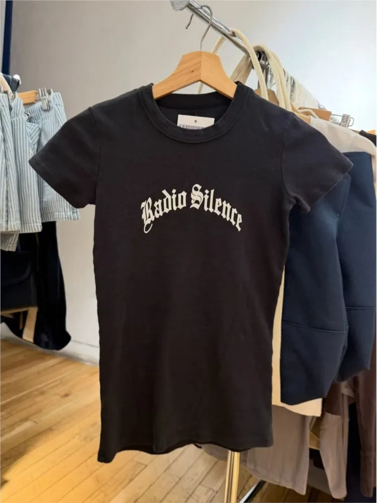 Fashion Letter Print T-shirts Women Summer Casual Slim Cotton O-neck Short Sleeve Tees Vintage Streetwear Simple Tshirt Y2K