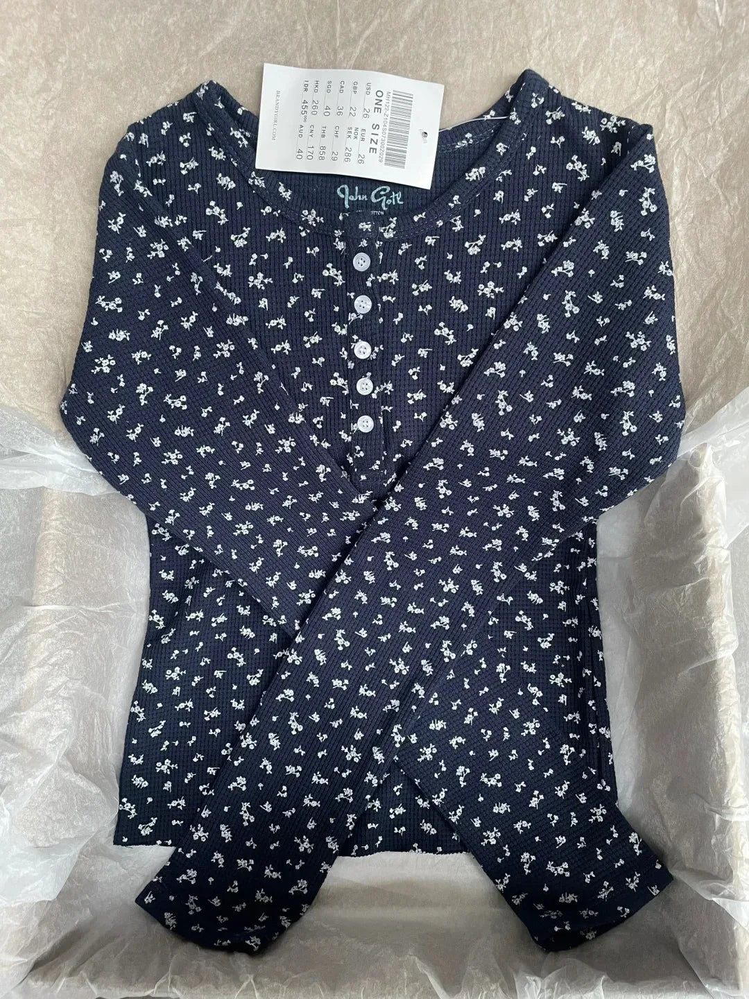Floral Print Waffle T-Shirt Women Autumn Buttons Round Neck Cotton Slim Long Sleeve Tee Top Vintage Cute Preppy Style Y2K Tshirt