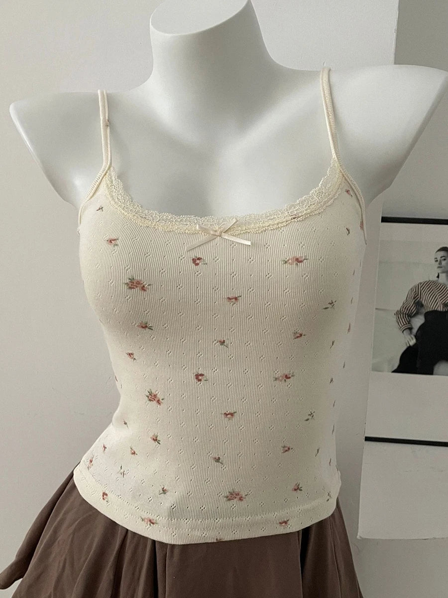 Lace Trim V-neck Slim Tank Tops Women Summer New Streetwear Cotton Casual Sleeveless Vests Sweet Cute Preppy Style Camisole Y2K