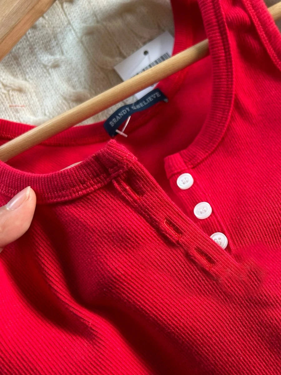 Red Vintage Buttons Slim Vests Women Summer Cotton Simple Basic Casual Sleeveless Tank Tops Sweet Streetwear Chic Cute Camis Y2K