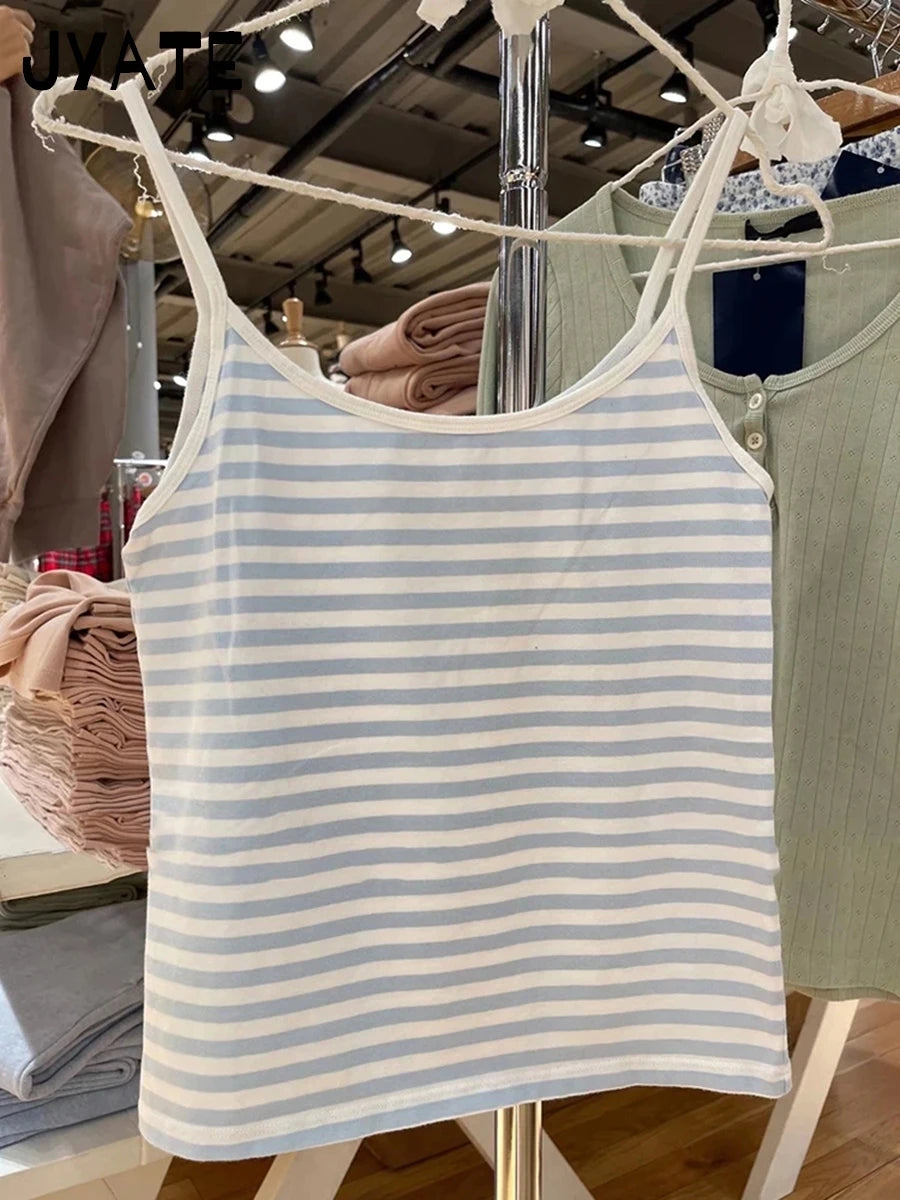 Sweet Slim Pink Striped Camisole Women Summer New Cotton Streetwear Sexy Cute Sleeveless Vests Female Chic Vintage Y2K Tank Tops