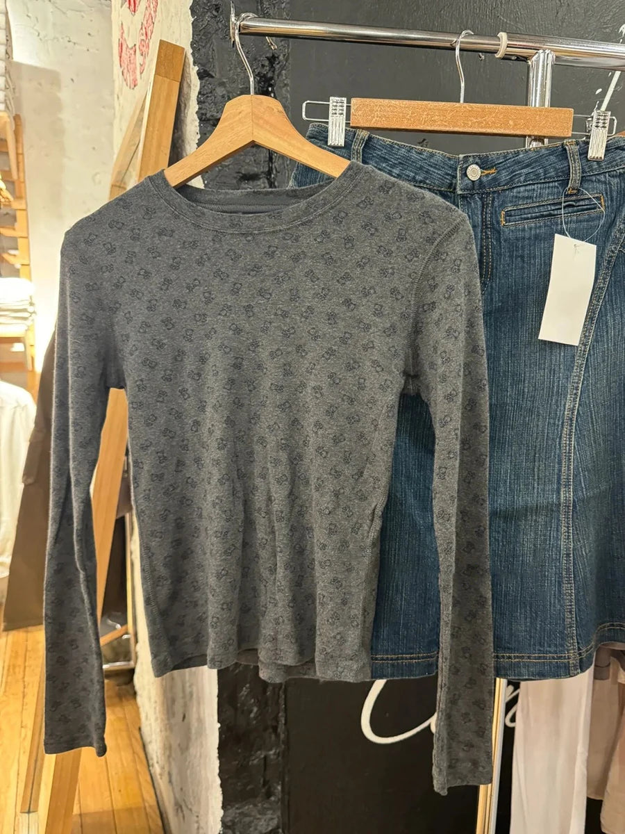 Vintage Little Bears Long Sleeve T-shirt Women Autumn O-Neck Cotton Slim Dark Gray Tee Shirt Female Streetwear Sweet Y2K TShirts