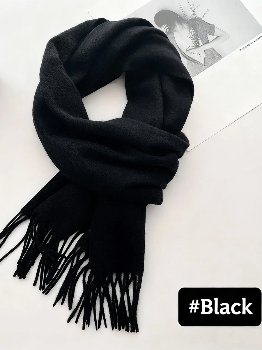 New Solid Tassel Knitted Scarf Women Winter/fall Unisex Warm Wool Long Size Vintage Casual All-match Preppy Style Scarves Y2K