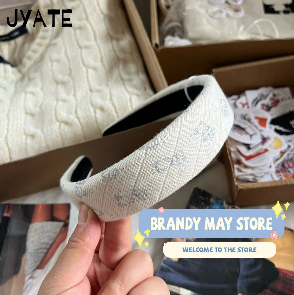 Cute Graphic Print Headbands Women 2024 New Casual Vintage Cotton Preppy Style Streetwear Headwears Chic Sweet Girl Headband Y2K
