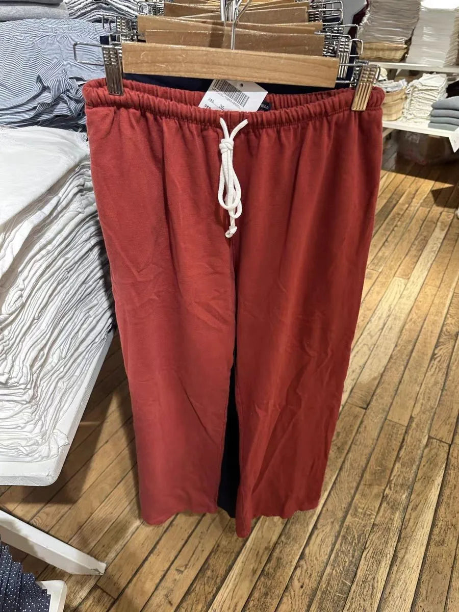 Red Drawstring Straight Sweatpants Women Autumn High Waist Cotton Wide Leg Pants Vintage Streetwear Casual Sports Trousers New