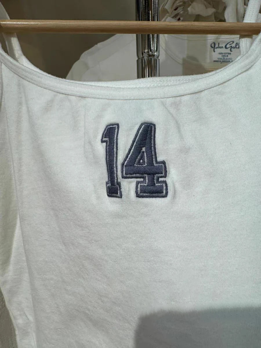 Sweet 14 Embroidery Slim Tank Top Women Spring Casual Sleeveless Cotton Camis Female White Cute Preppy Style Vest Y2K Tops New