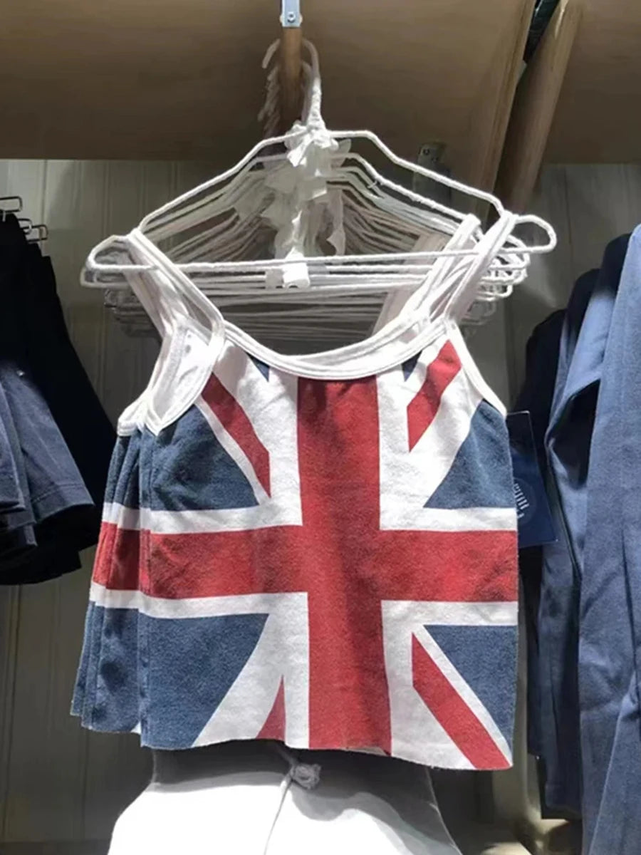 Vintage Radio Print Slim Tank Tops Women Summer New Cotton Casual Lace Trim Sleeveless Vests Harajuku Streetwear Camisole Y2K