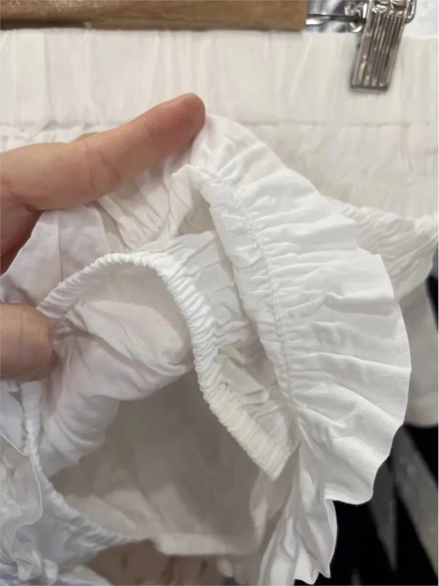 Sweet Folds Ruffles Straight Shorts Women Summer New Bow Elastic Low Waist Short Pants Cute Preppy Style Balletcore Bottoms Y2K