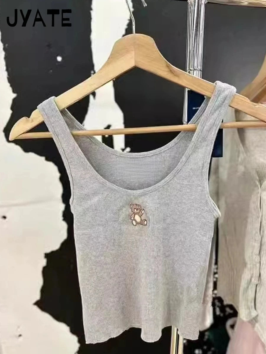 Sweet 14 Embroidery Slim Tank Top Women Spring Casual Sleeveless Cotton Camis Female White Cute Preppy Style Vest Y2K Tops New