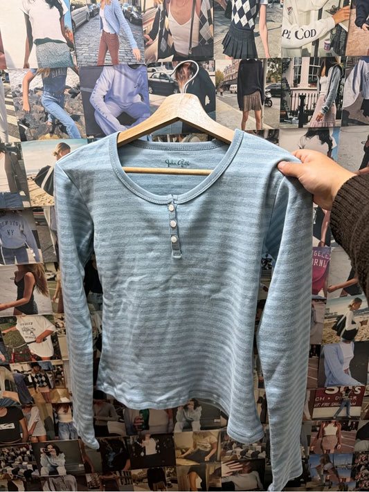 Blue Striped Slim Long Sleeve Tees Women Spring Casual Cotton O-neck Tshirt New Tops Clothes Sweet Cute  Vintage T-shirts Y2K